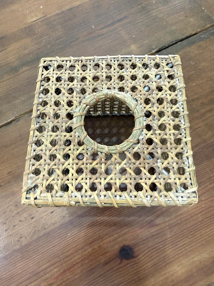 Vtg Rattan Square Tissue Cover