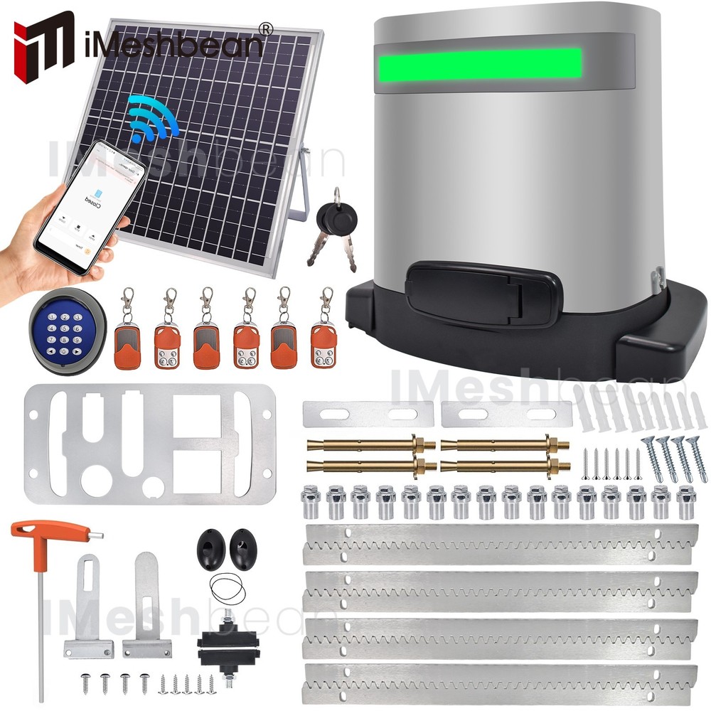 280W 1800LBS Automatic Solar Sliding Gate Opener Rack Driven APP Keypad 6 Remote