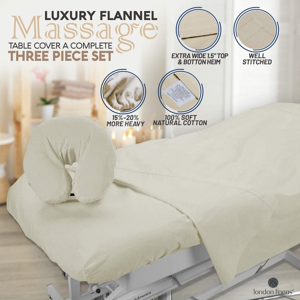 LONDON LINENS Extra Thick 3 Piece Set Massage Table 3 Set, Natural