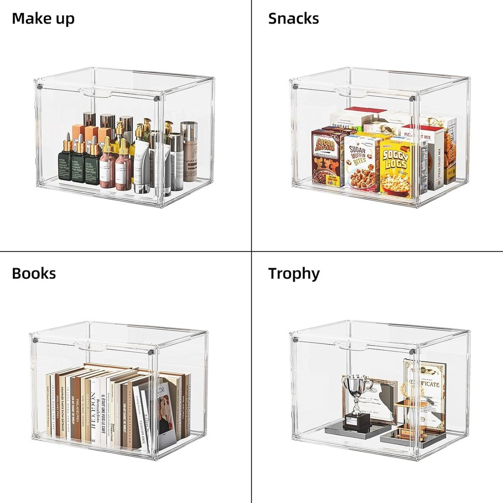 Clear Acrylic Display Case Large Stackable Storage Bins Magnetic Attraction Lids