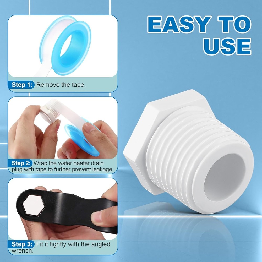 6 Pieces RV Hot Water Heater Drain Plug with Tape, 1/2 Inch NPT Drain Plug Wh...