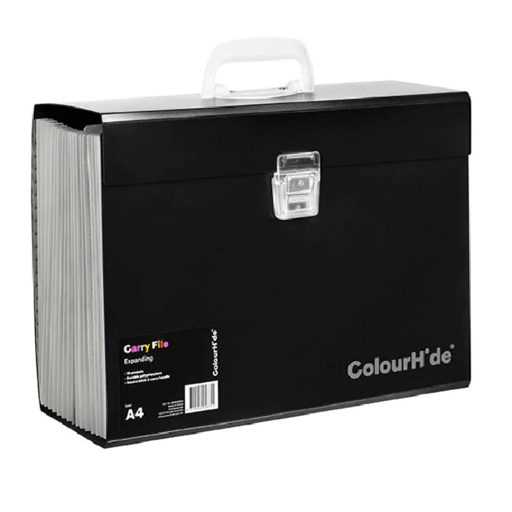 NEW Colourhide My Trusty Expanding Carry File A4 Expandable Document Sorter Blac