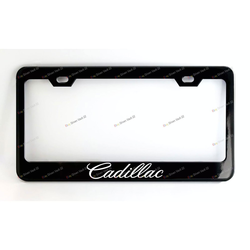 CADILLAC Custom Made Black Metal License Plate Frame Screw Caps