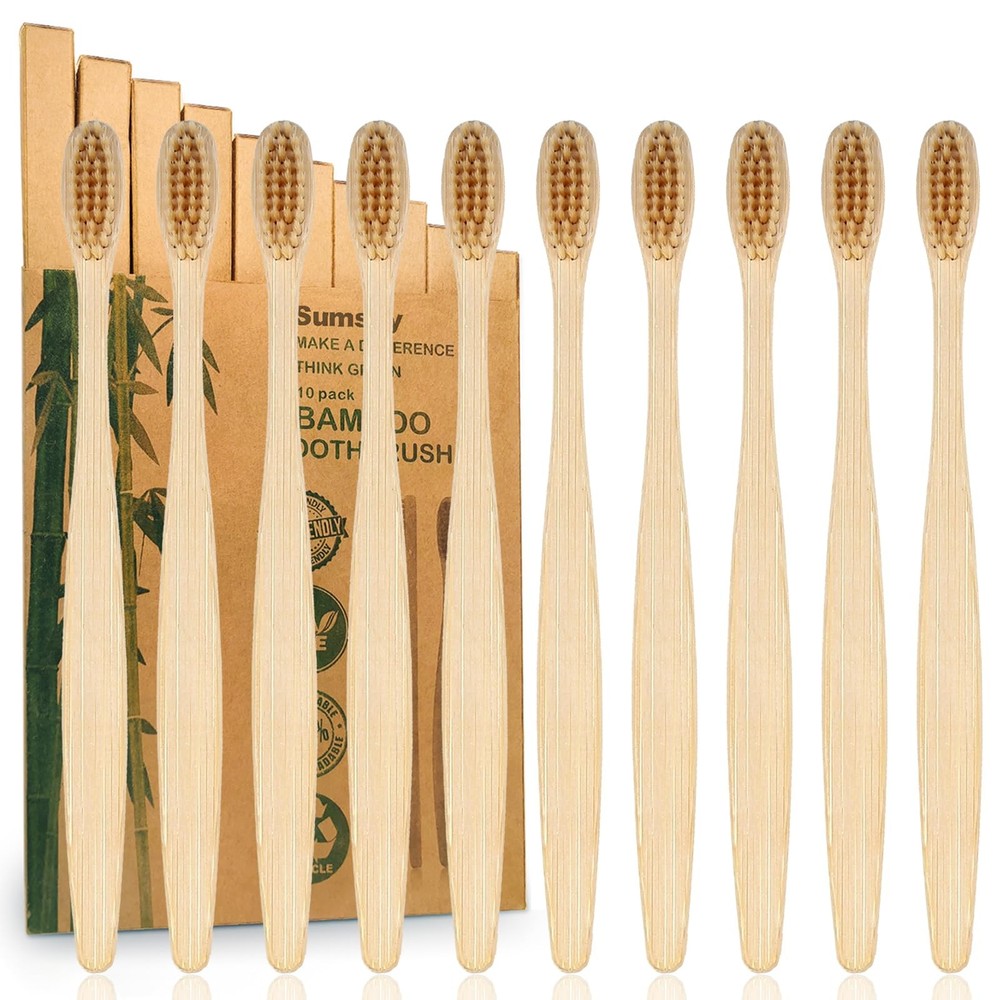 10 Pack Bamboo Toothbrushes | Biodegradable & Compostable EcoFriendly Natural...