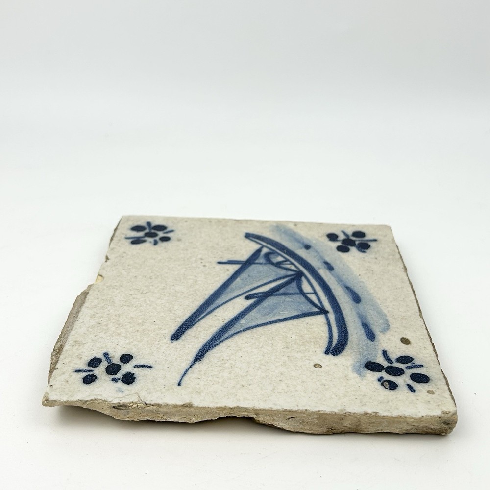 Antique Delft Clipper Ship Blue Hand Painted Tile