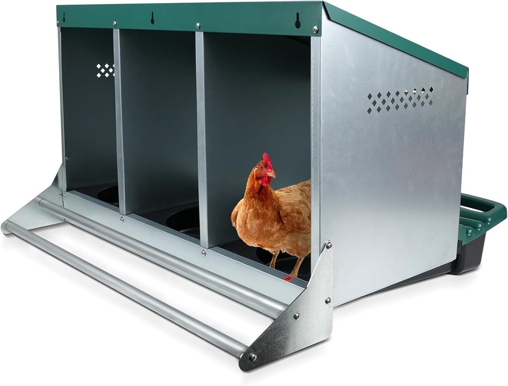 3 Hole Chicken Nesting Box Metal with Egg Tray