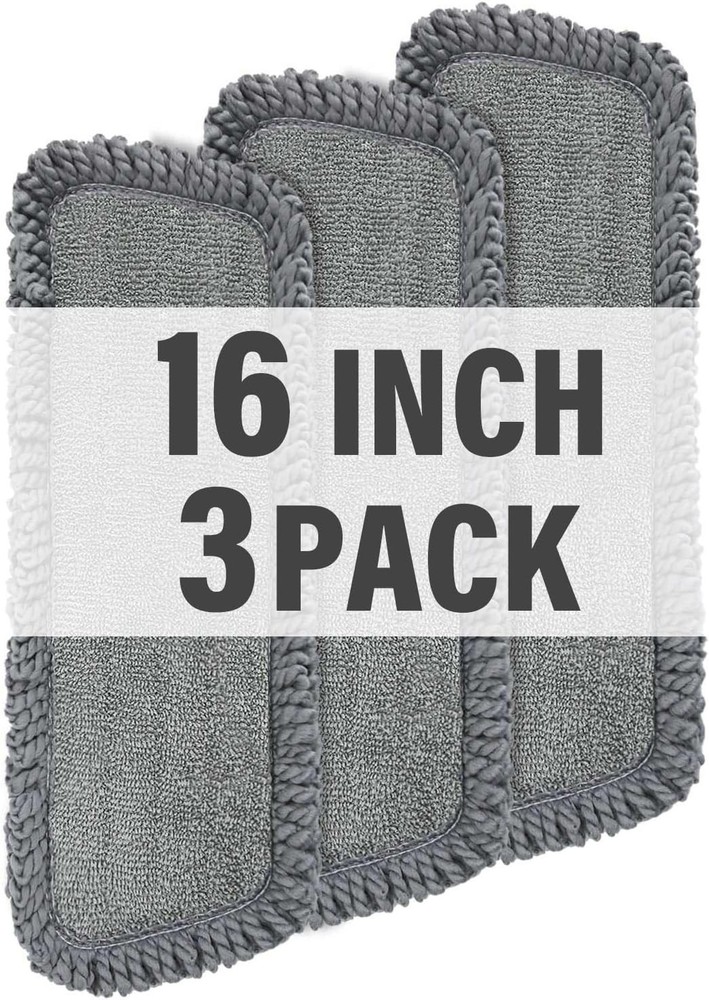 16.5 inch Mop Pads Refills, 3 Pack Microfiber Reusable Replacement Mop Pads Flat