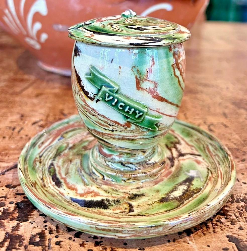 FRENCH ANTIQUE SUGAR JAR POT CERAMIC VESSEL EARTHENWARE POTTERY
