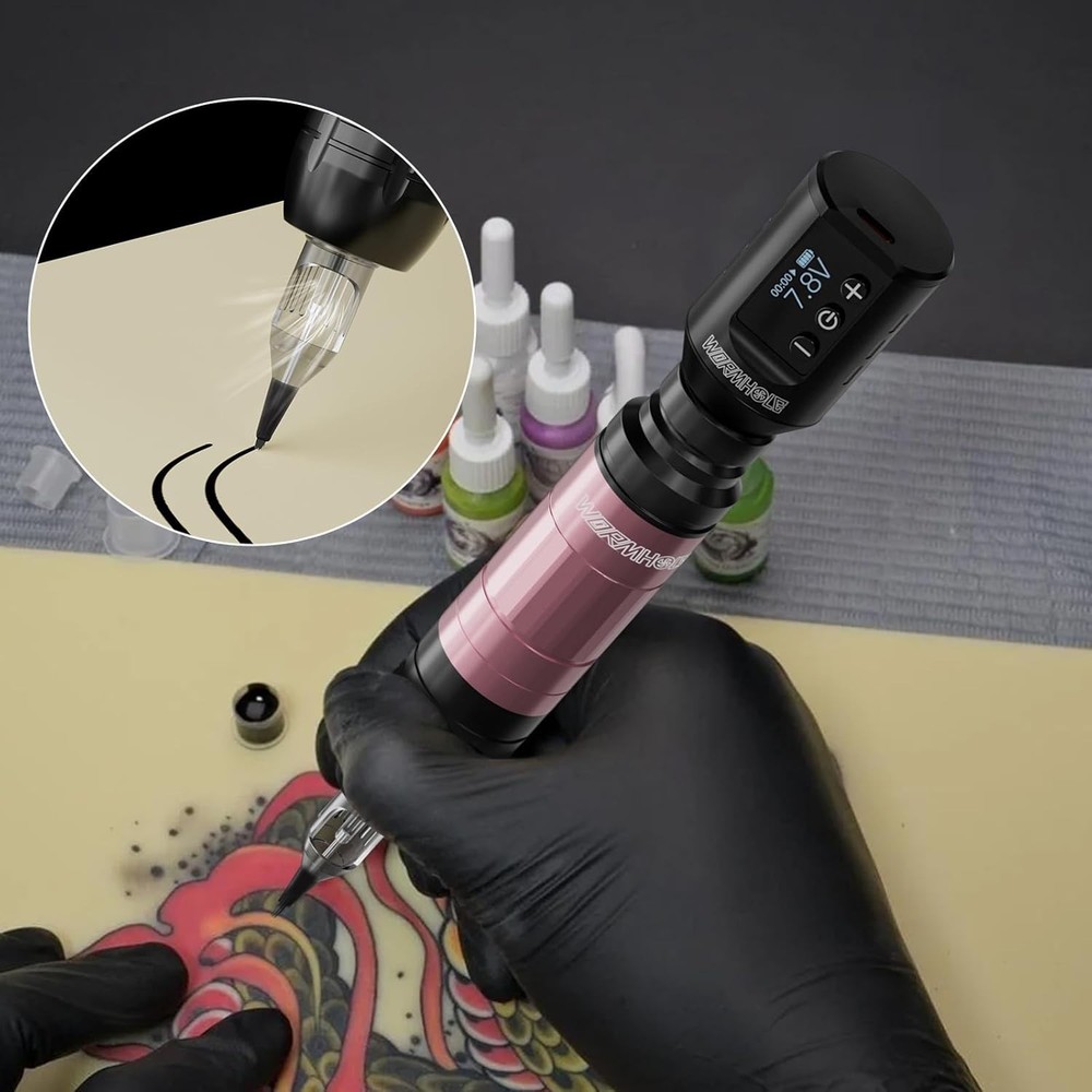 Wireless Tattoo Machine Kit Complete Practice Set Rechargeable LED Display