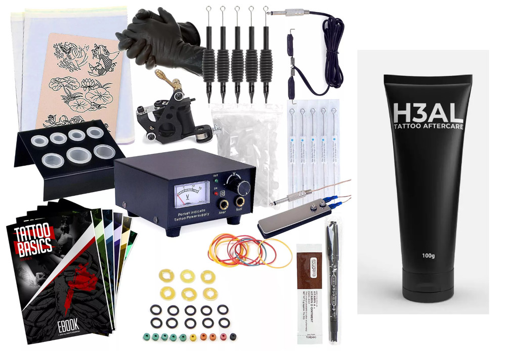 Tattoo Machine Starter kit Power Supply Complete Needles Guns Professional C1
