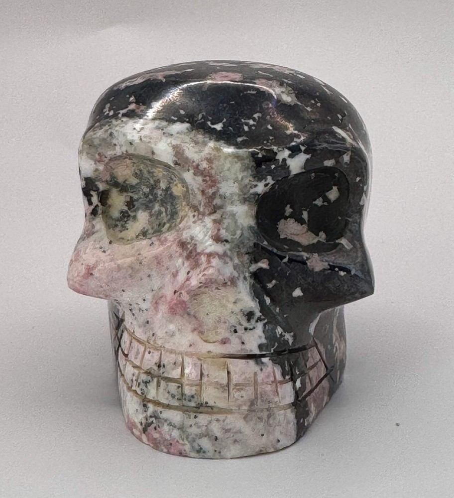 Rhodonite and Galena Skull