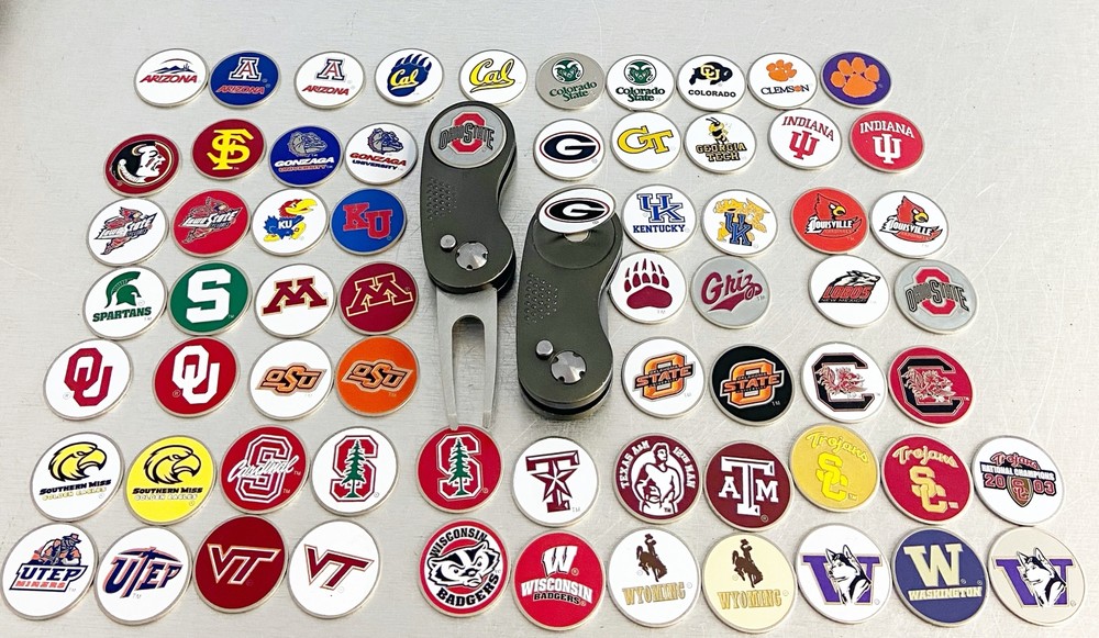 NCAA Switchblade GOLF DIVOT REPAIR TOOL Gray + Ballmark GEORGIA TECH White Bee