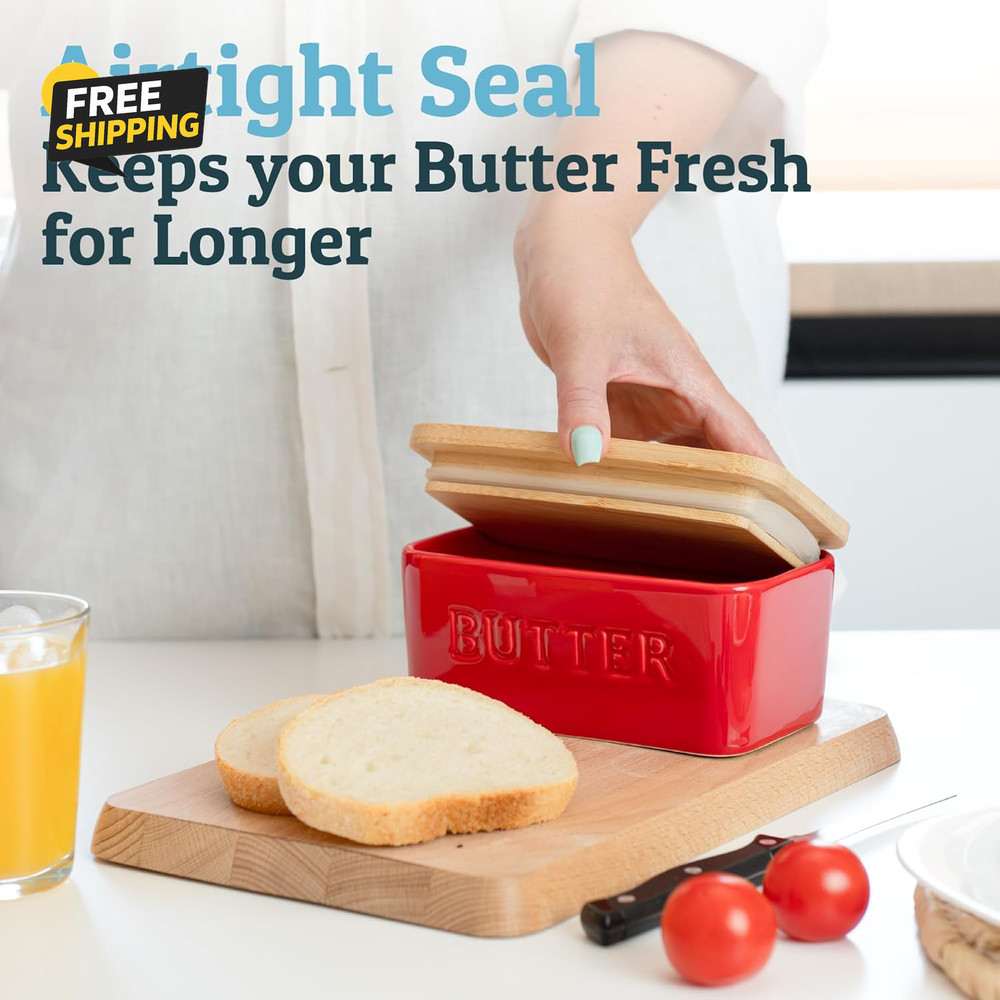 Extra Large Butter Dish with Lid for Countertop, Ceramic Butter Container