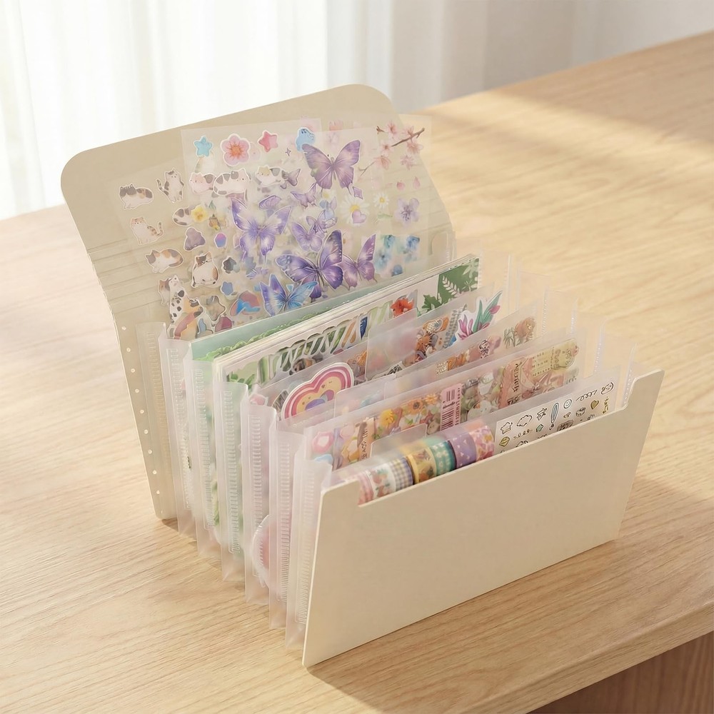 Sticker Storage Organizer with 7 Expandable Pockets, Multi-Layer Desktop Stic...