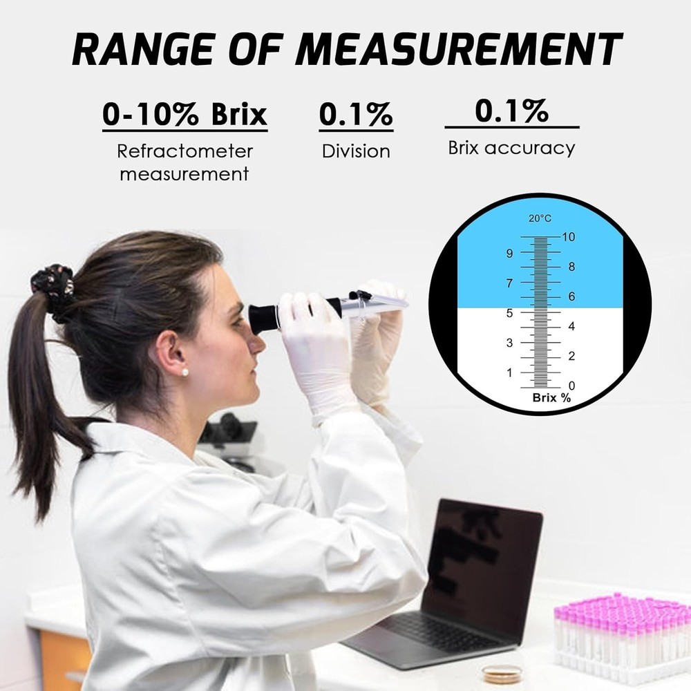 Portable 0-10% Brix Refractometer for Precise Sugar Content Testing & LED Light