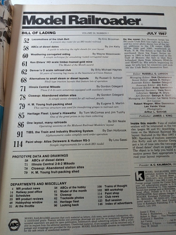 Model Railroader Magazine (July, 1987)