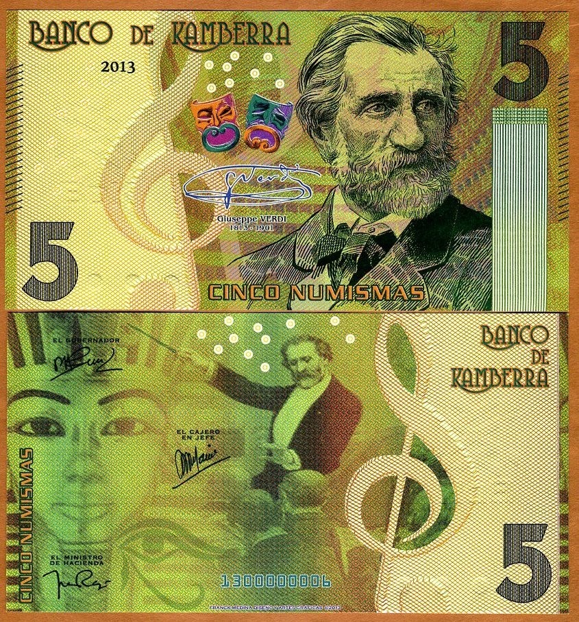 Kamberra, 5 Numisms, 2013, UNC Giuseppe Verdi Completely Redesigned