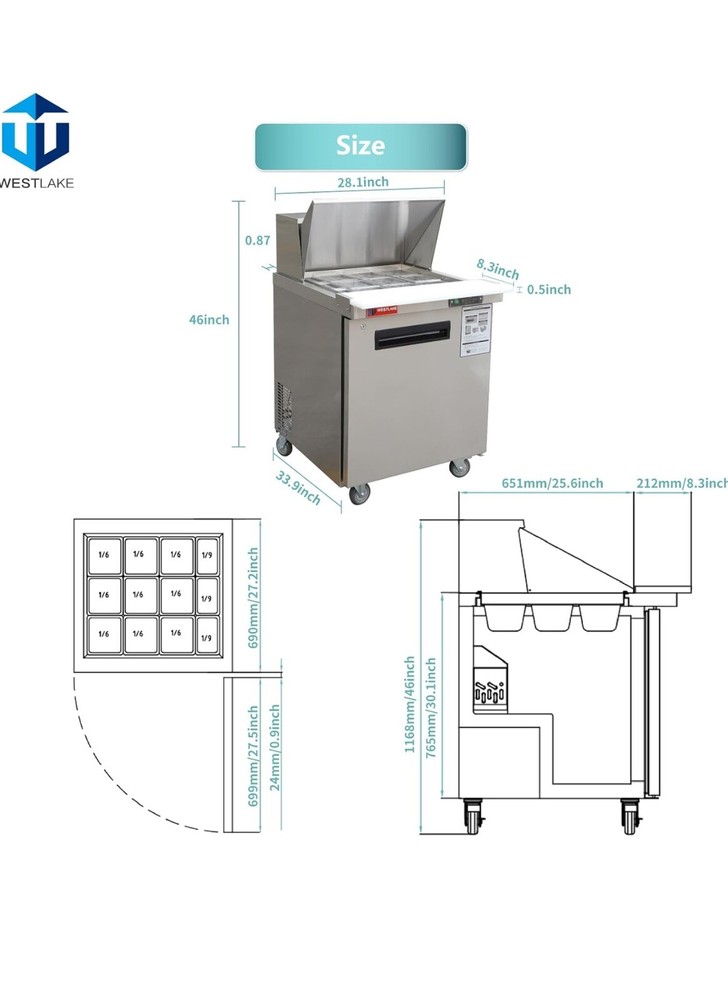 Westlake 27” Refrigerator & salad Prep Table