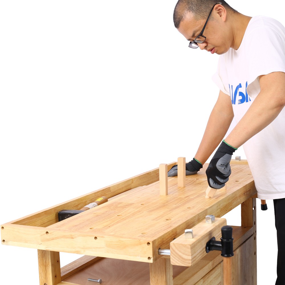 Wood Workbench - Wooden Workbench for Garage Workshop & Home Durable Versatile