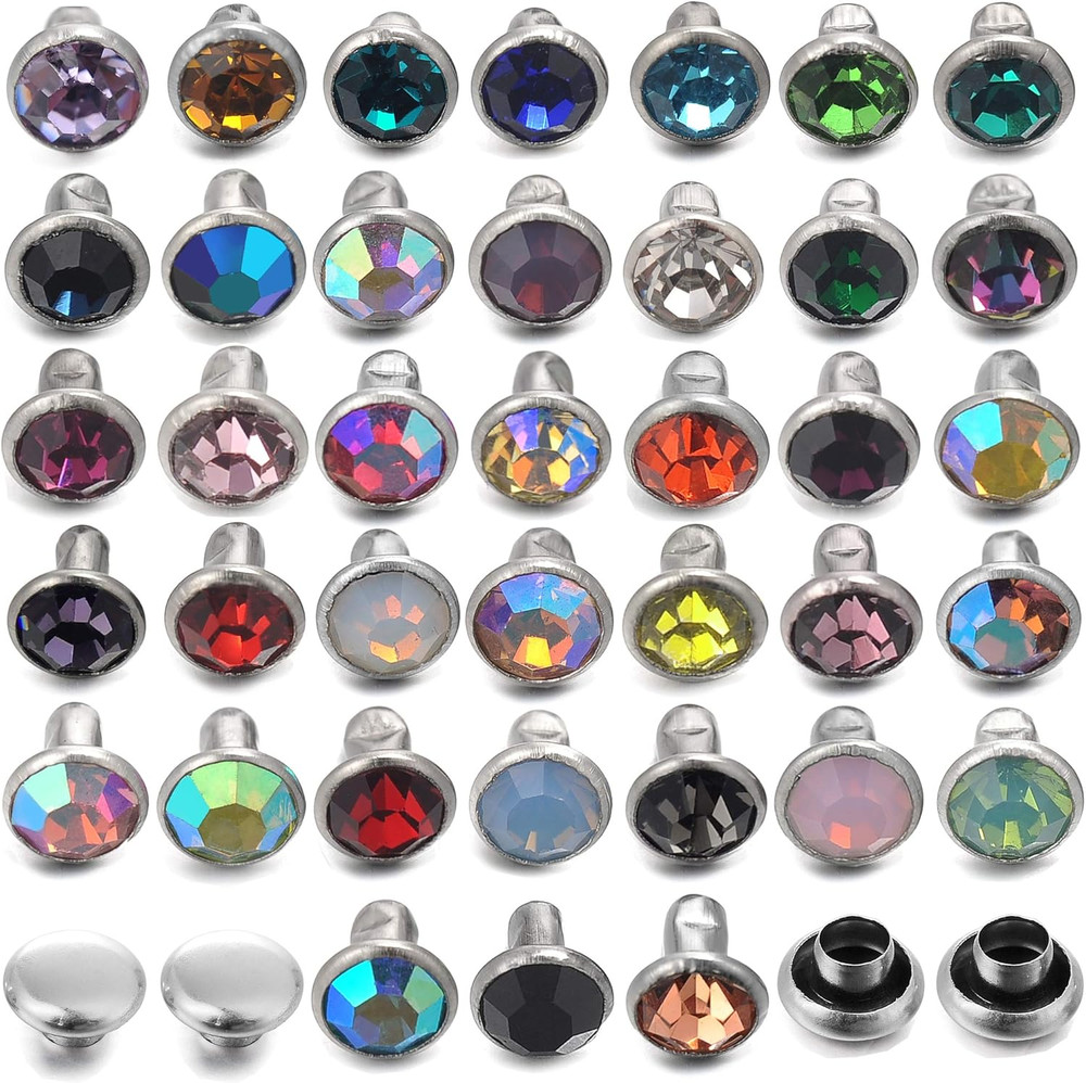 100 Sets 6MM Mixed Colors Cz Crystal Rivets Rhinestone Rivets Studs Rapid Rivets