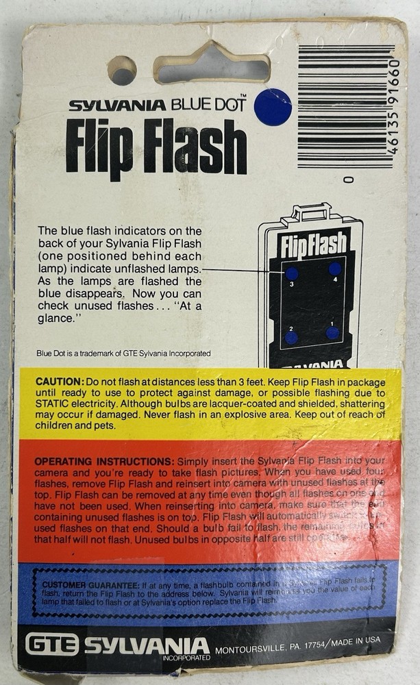 Vintage Sylvania Flip Flash Blue Dot 8 Flashes Original Packaging