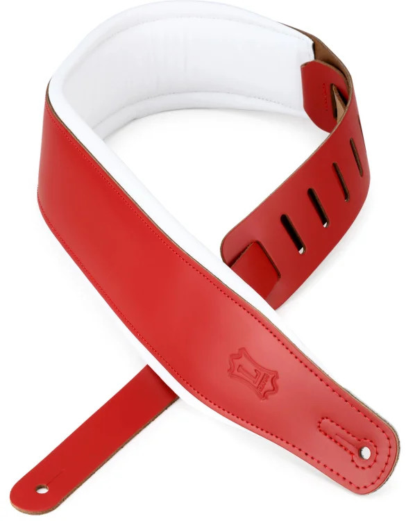 Levy's Amped Leather Series Guitar Strap - Red with White Backing