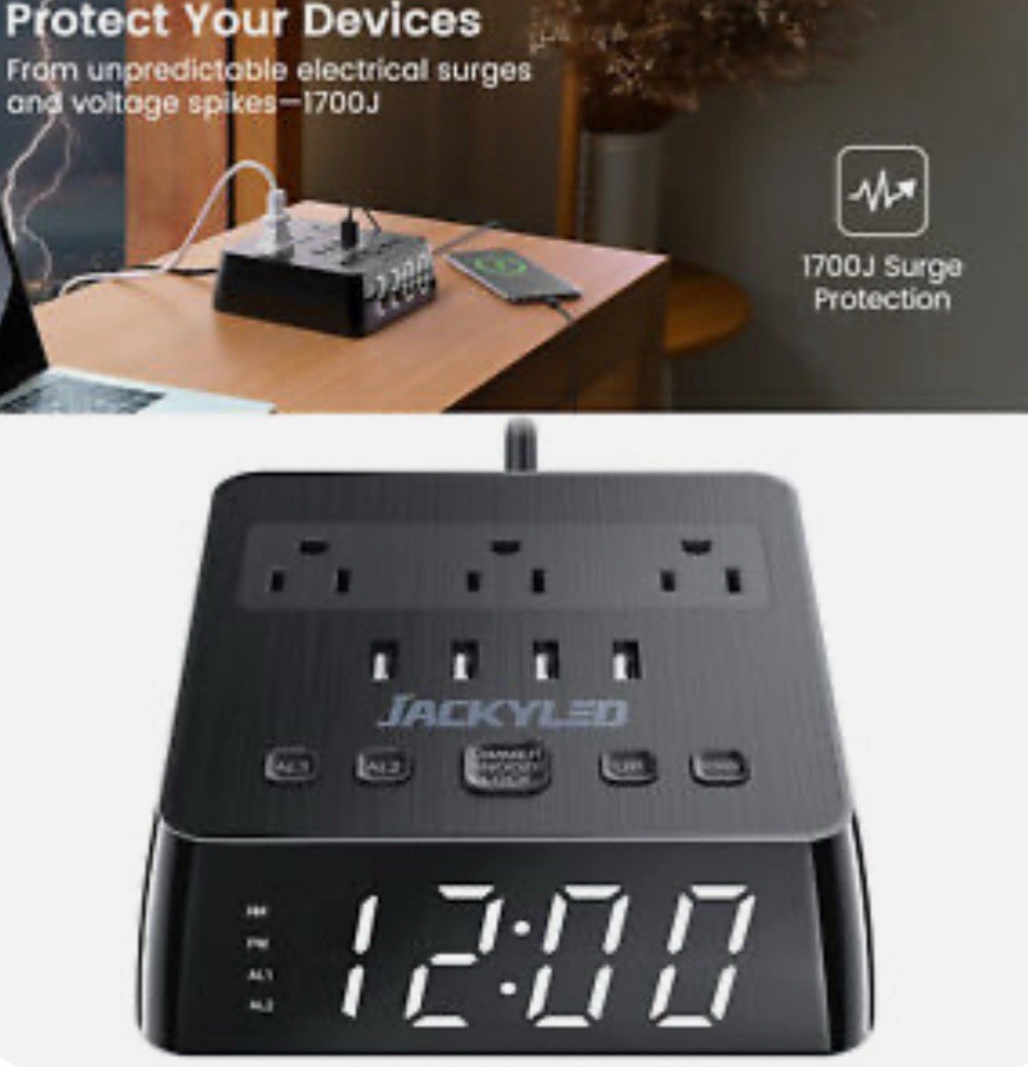 Jackyled Alarm Clock Power Strip