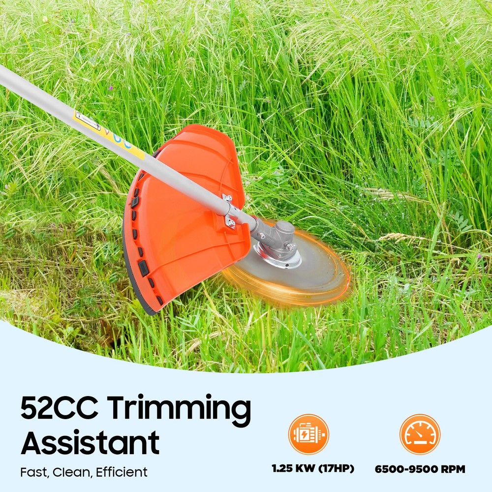 5-in-1 Gas Hedge Trimmer Tool, 52CC 2-Stroke Multi-Functional String Trimmer