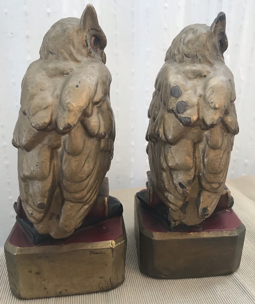 Armor Bronze Owl Sitting on Books Bookends, ca. 1925
