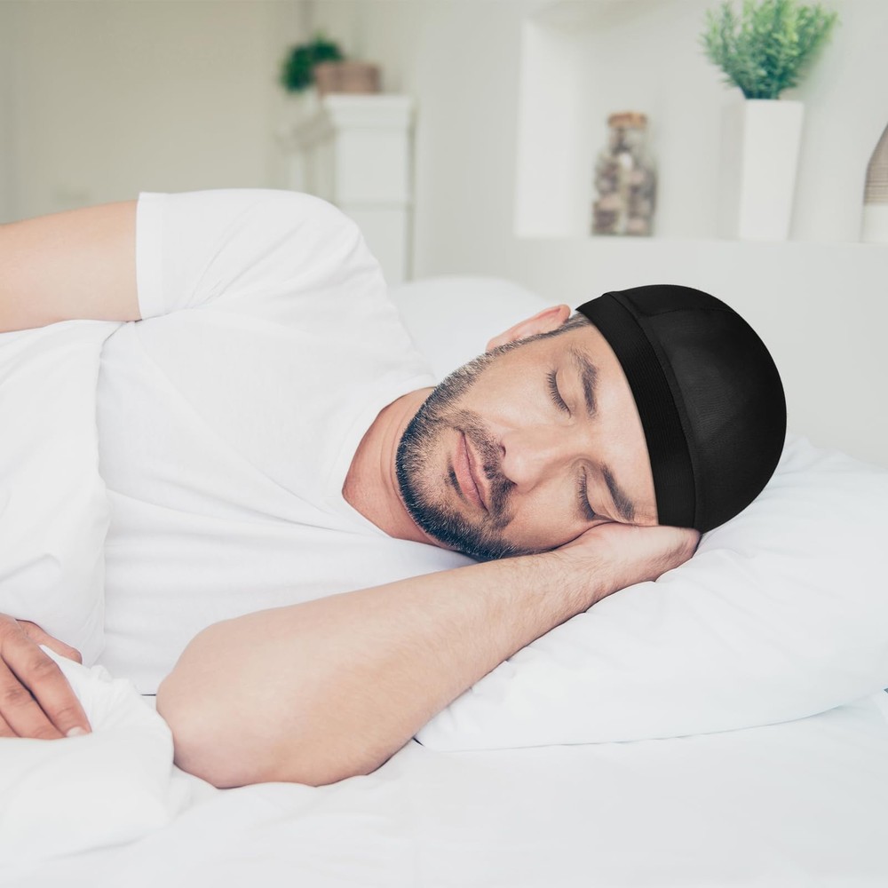 Silky Bonnet for Men, Wave Cap Satin Small, Black&silver&brown&light Blue