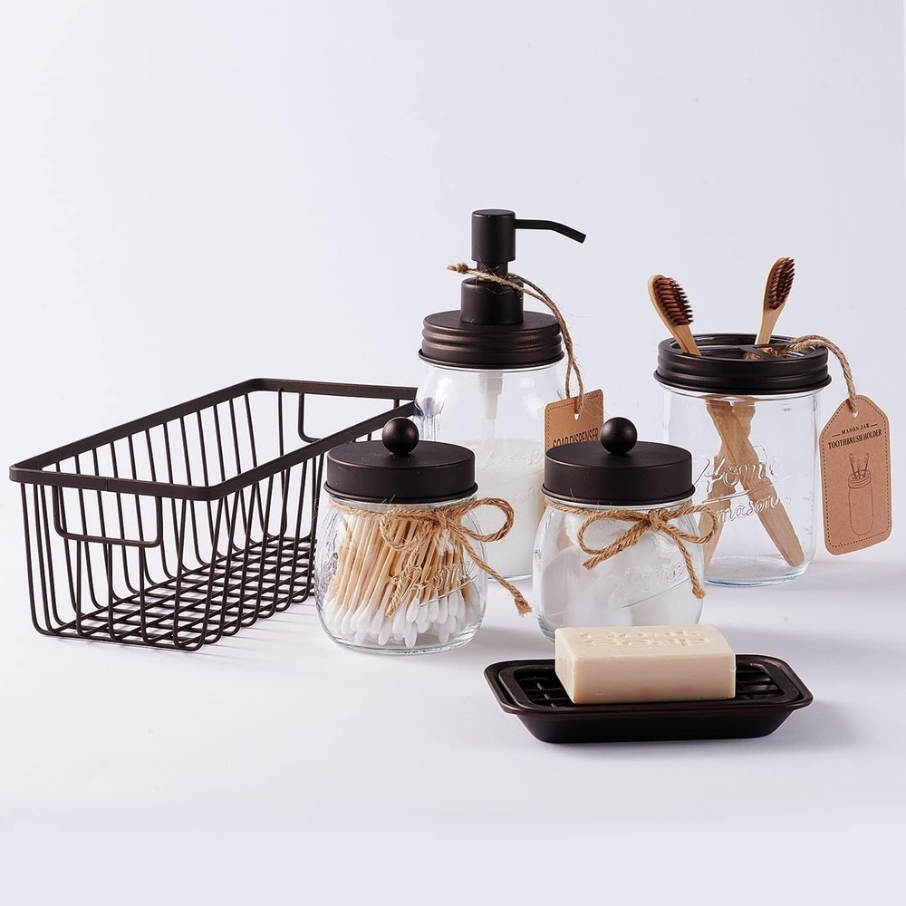 Mason Jar Bathroom Accessories Set 6pc