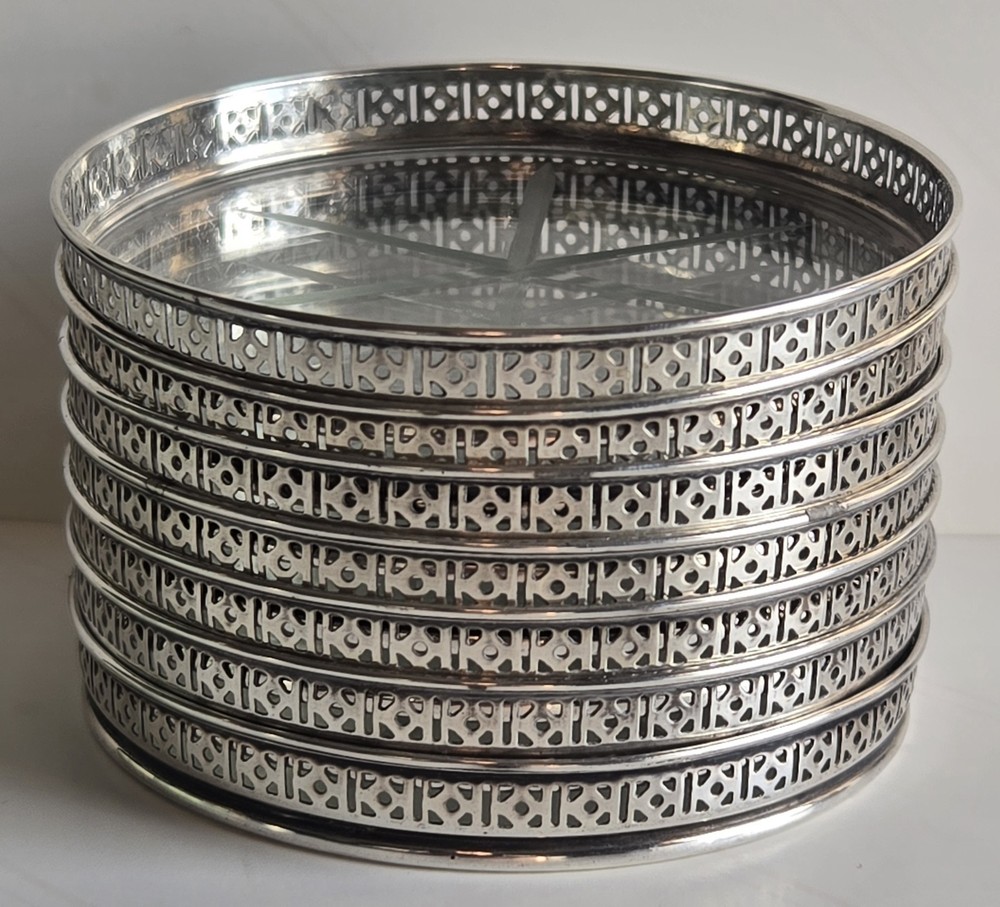 7 Vintage Webster Co. Starburst Star Sterling Silver Solid Rim Drink Coasters