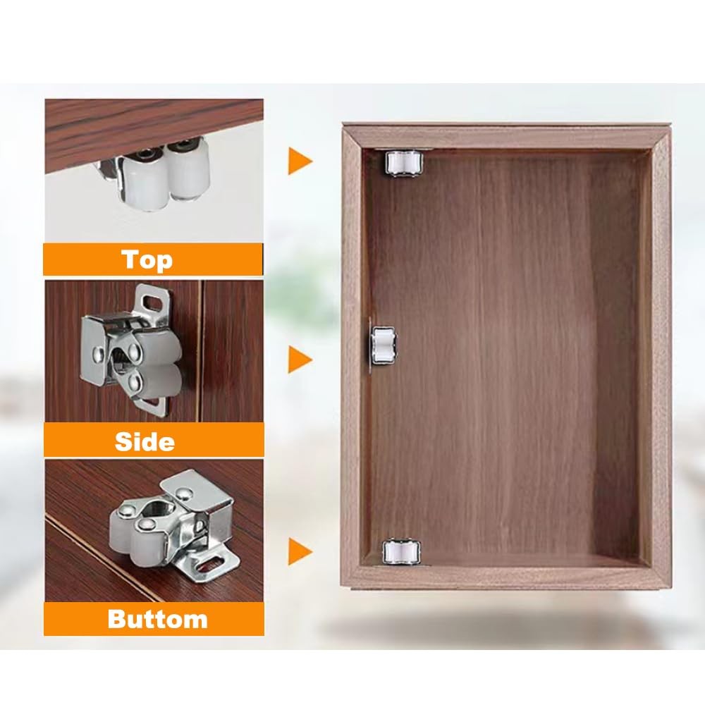 6 Pack Cabinet Latch - Double Roller Catch Hardware for Cupboard Closet Kitch...