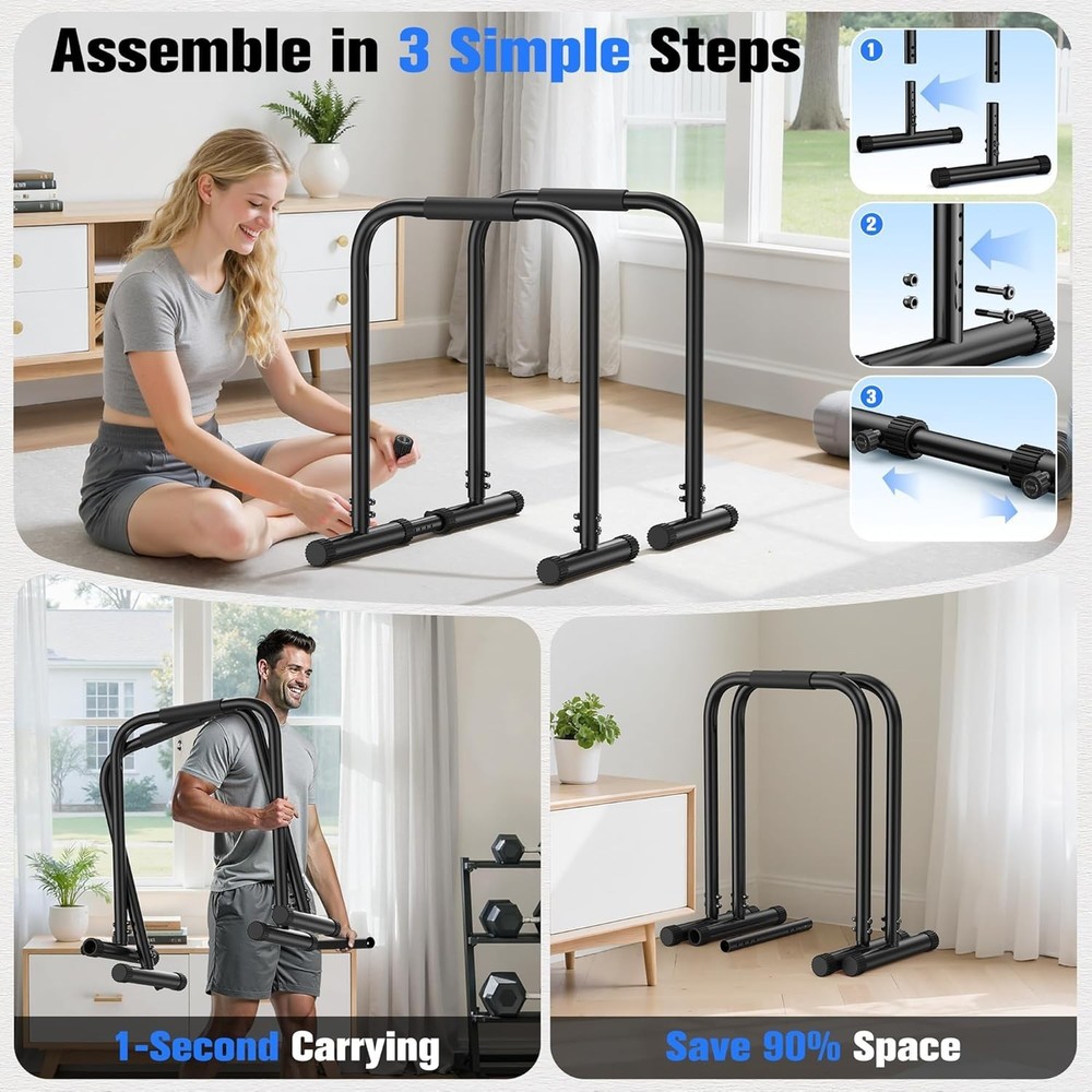 Space-Saving Adjustable Parallel Bar - Heavy Duty Dip Station for Upper Body
