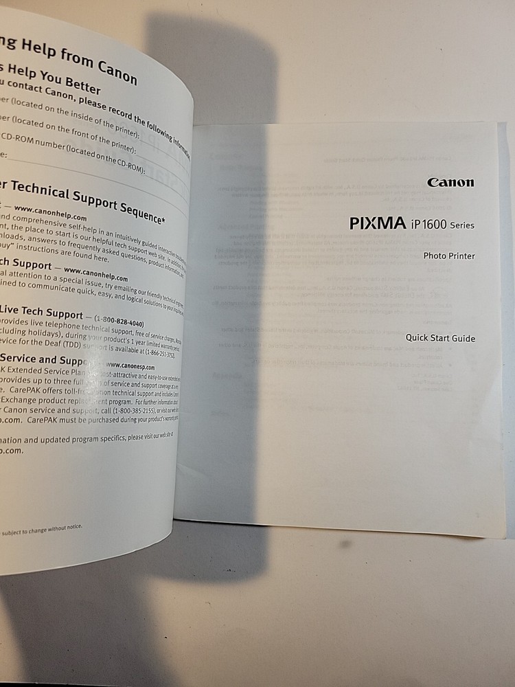 Canon Pixma iP 1600 Quick Start Guide