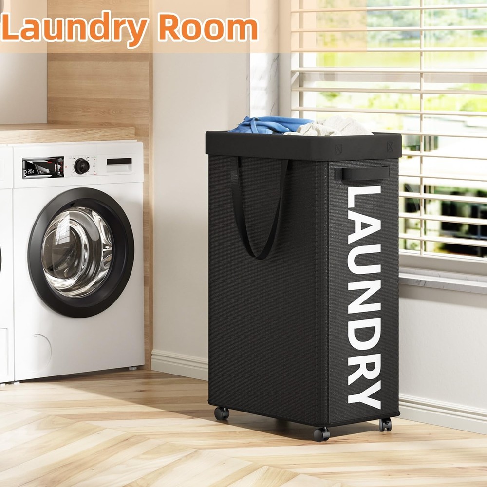Laundry Basket with Wheels, 90L Rolling Laundry Hamper with Wheels, Large Clo...