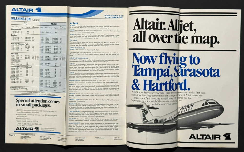 ALTAIR System Timetable Effective September 18, 1981