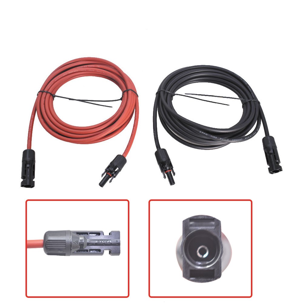 25FT 12AWG Solar Panel Extension Cable Wire Connector 1 Pair Black + Red