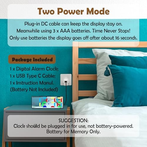 Small Digital Alarm Clock, Mirror Surface LED White Case + White Digit