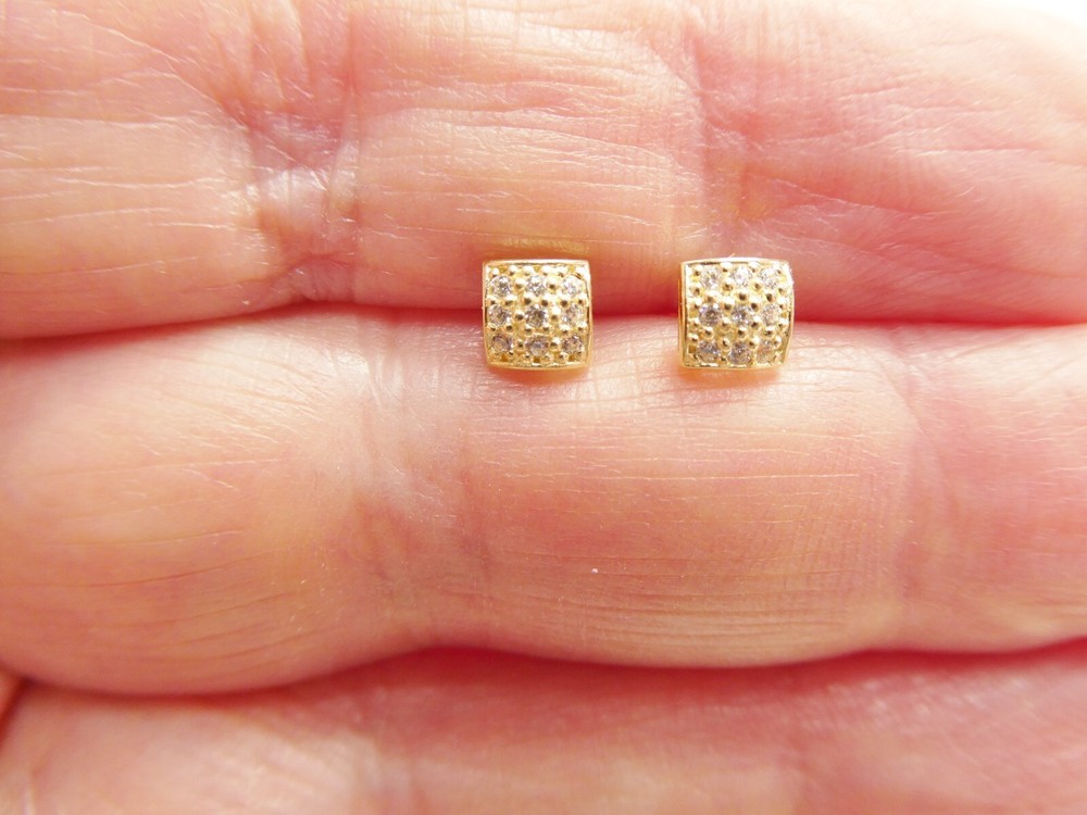 10K REAL SOLID YELLOW GOLD SQUARE PUSH POST EARRINGS