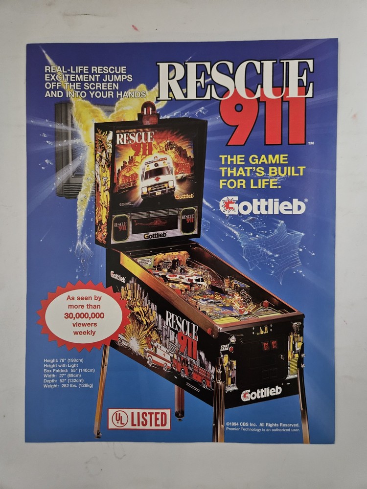 Rescue 911 Pinball Machine Ad Original
