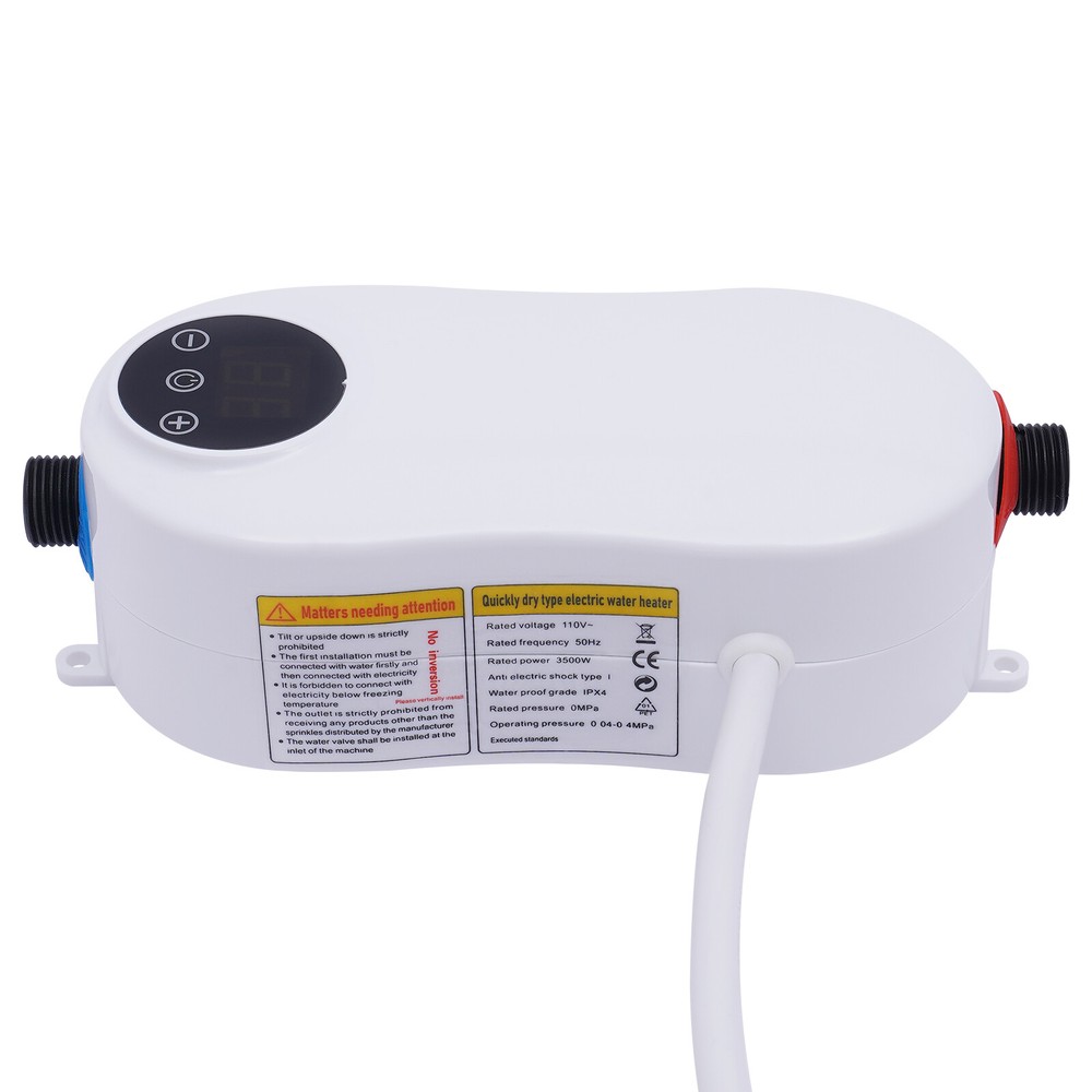 Instant Electric Bathroom Hot Water Heater With Shower Head White 110V 3500W
