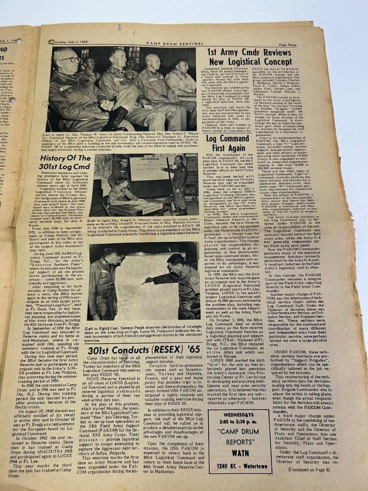 1965 US 1st Army Camp Drum Base Newspaper