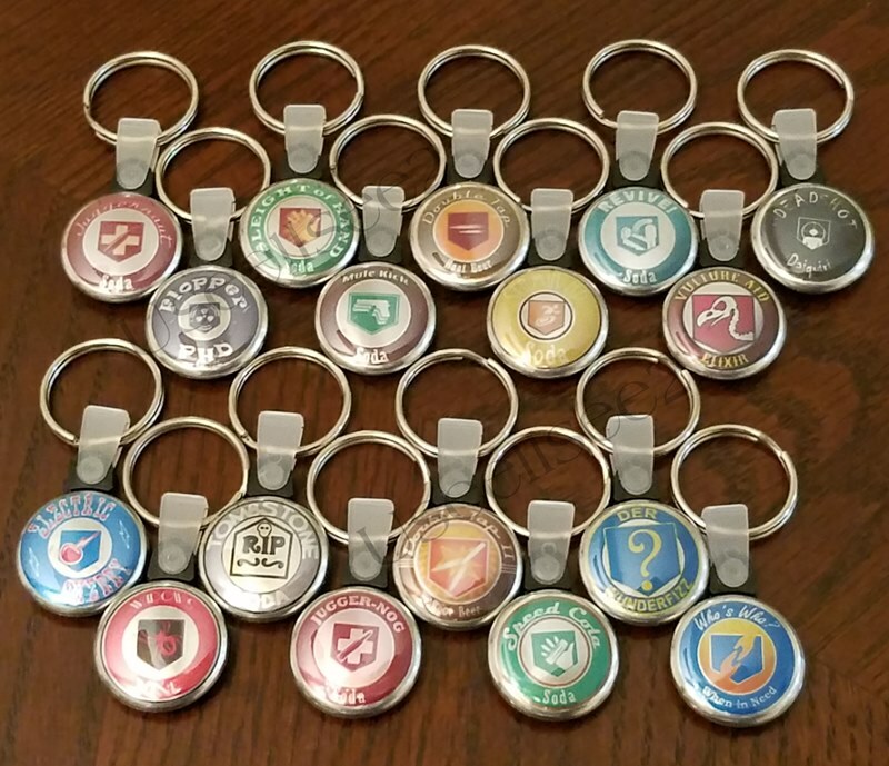 Four (4) Pack - Perk Cola Logo Keychains (Platinum Edition) - Choose Your Perks!