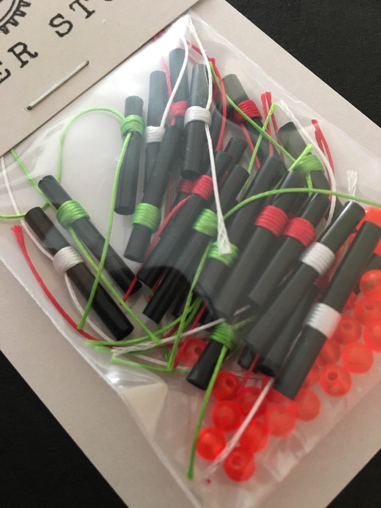 Bobber Stops 25 Pack String Slip-Knots with Beads Red Green White Assorted New