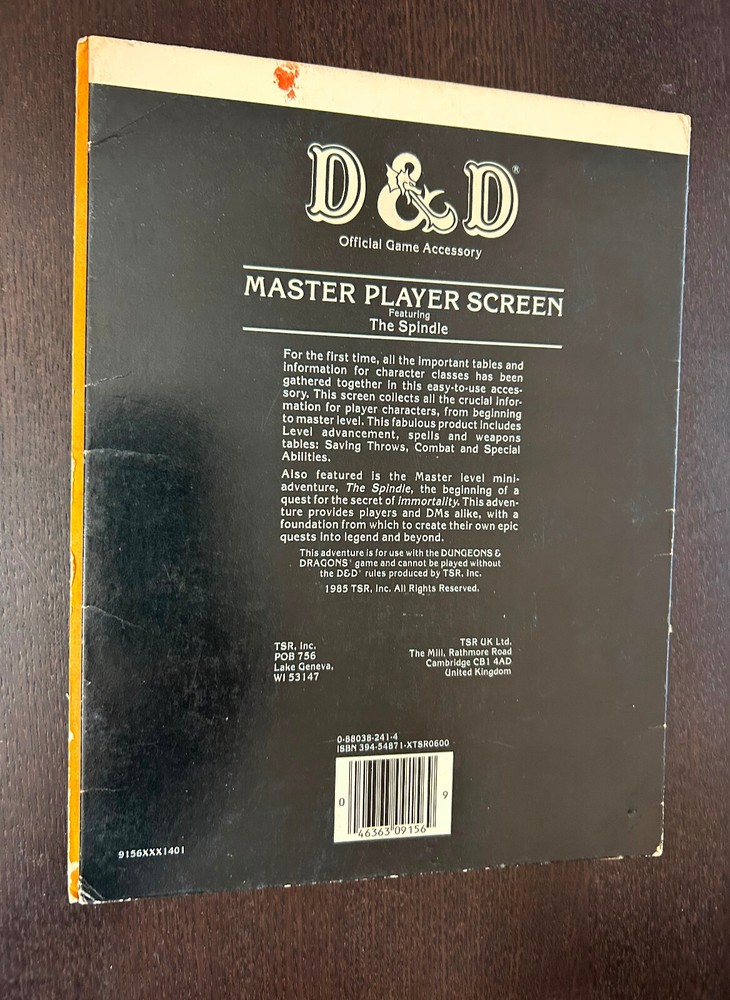 DUNGEONS & DRAGONS Master Player Screen (Spindle 9156) -- TSR 1985
