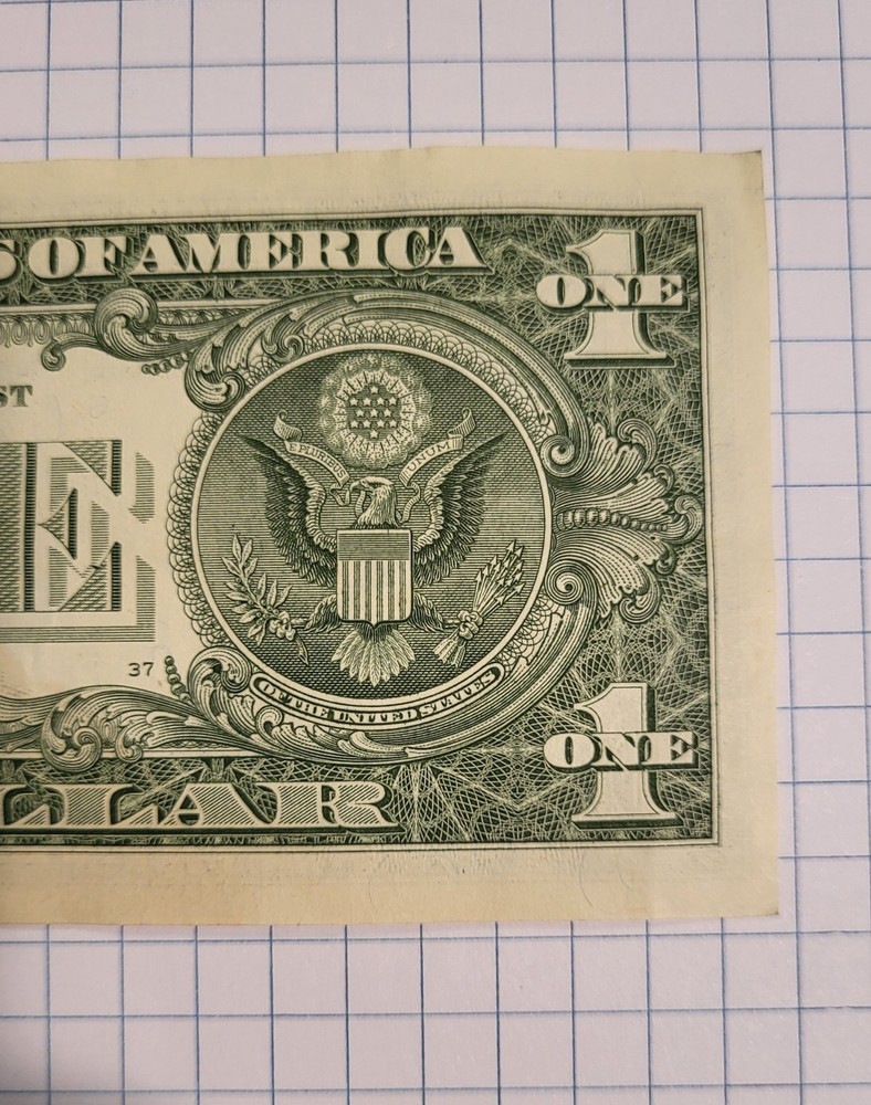$1 ONE US DOLLAR BILL NOTE MISCUT MISALIGNED OFF CENTER ERROR FANCY SERIAL #