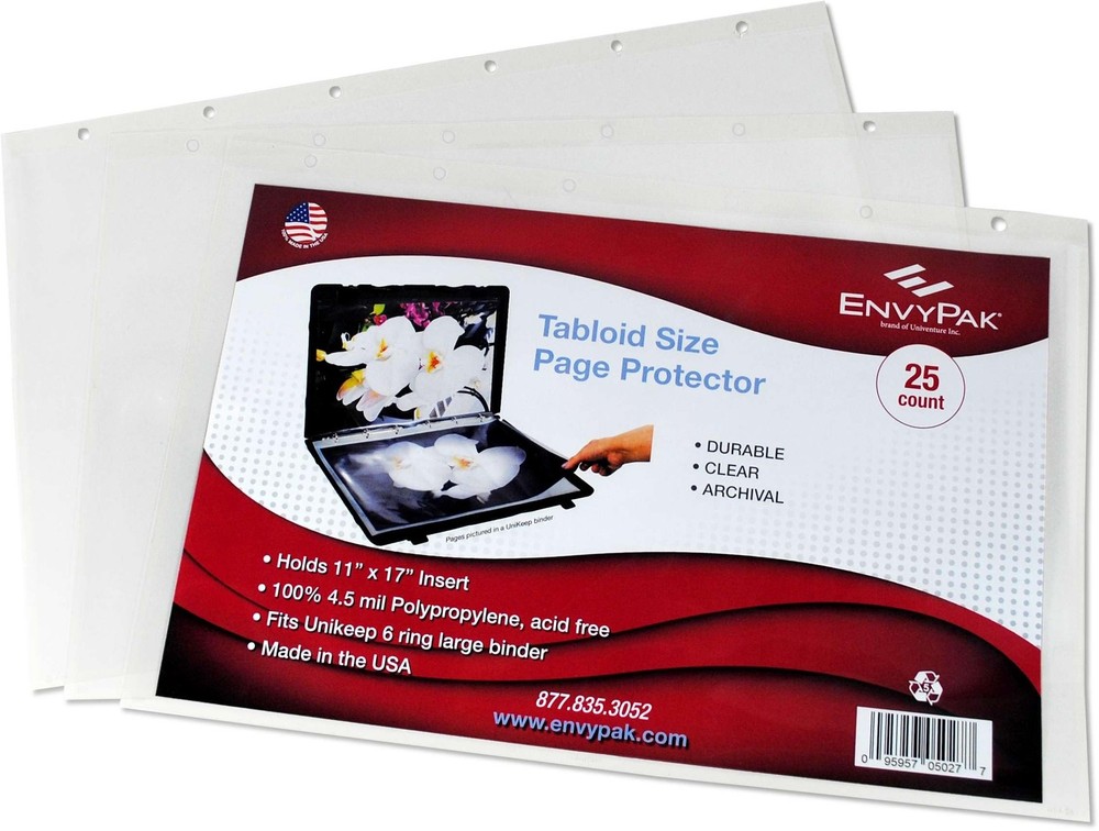 EnvyPak Tabloid Page Protectors, 6 Hole Punched (Large Format), Clear - Side ...