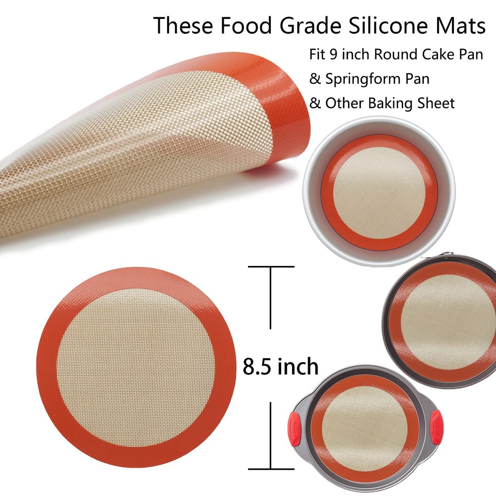 Silicone Baking Mats, 2 PCS Round 2 pack - - 9 inch, Orange