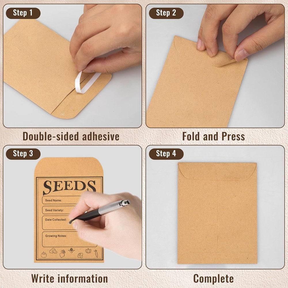 150PCS Seed Saving Envelopes 3x4.7in Kraft Paper Packets Set